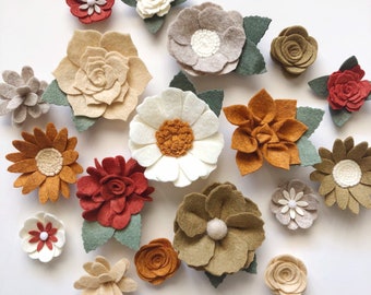 Felt Flowers Woodland Craft Supplies: Bronze, Copper, Cream Daisies, Roses