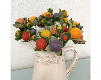 Felt Ball Bouquet / woodland / Decoration / felt blooms / jewel tone / farmhouse decor / pumpkin spice / blush / greenery / peony bud