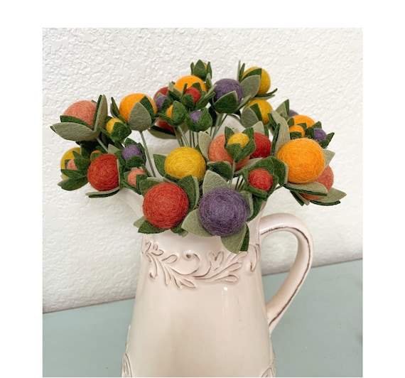 Felt Ball Bouquet / woodland / Decoration / felt blooms / jewel tone / farmhouse decor / pumpkin spice / blush / greenery / peony bud