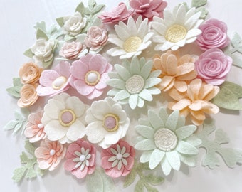 Handmade felt flowers / PASTEL SHERBET / kids room decor / ready to craft / nursery / pink peach mint / daisies roses pansies
