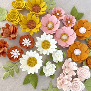 felt flowers / woodland BLUSH / Handmade room decor / ready to craft with / loose / boho nursery / pumpkin gold pink / daisies roses pansies