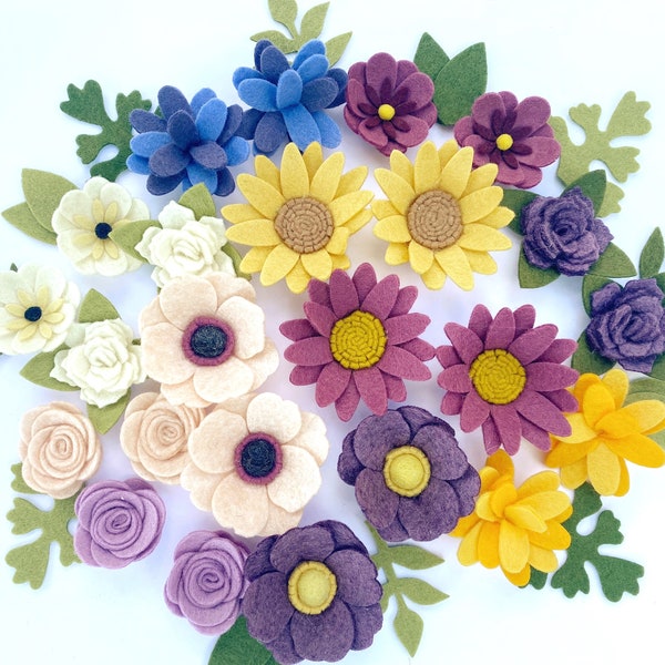 felt flowers / purple VIOLA / Handmade room decor / ready to craft with / loose / baby nursery / violet gold blush / daisies roses pansies