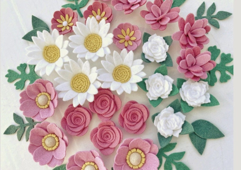 Handmade Felt Flowers: Blush Spice, Boho Nursery Decor PINKS & WHITE