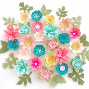 Loose felt flowers / BRIGHT FRUITY / kids room decor / ready to craft / nursery / coral aqua mustard / daisies roses pansies