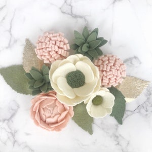 felt succulents flowers / BLUSH LUXE / gold cream / ready to craft with / wreath sign letter / peonies roses anemones / handmade