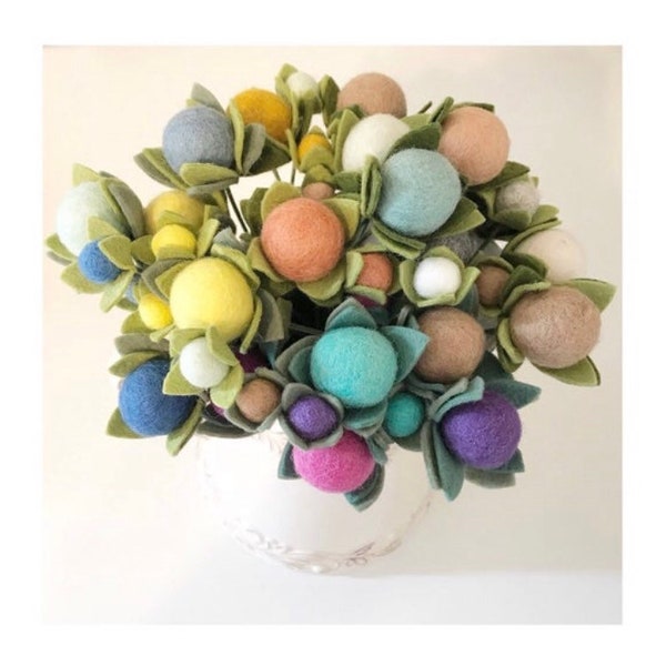 Felt bud bouquet / felt blooms / gold blush /farmhouse decor / nursery / bud vase / neutral / tan / white / gray / billy balls