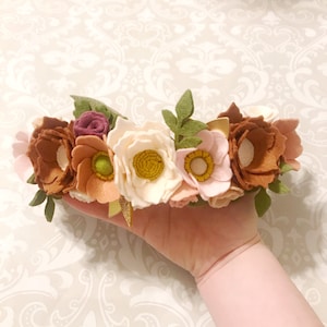 Woodland Felt flower crown / felt roses / nylon headband / neutral / blush copper / photo prop / family pictures / felt florals / custom