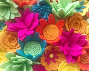 Loose felt flowers / BRIGHT CHEER / birthday / planner / summer / ready to craft / orange yellow / daisies roses pansies / RAINBOW