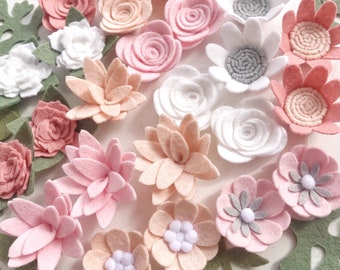 Handmade Blush Pink Felt Flowers, Craft Embellishments (12-48pcs)