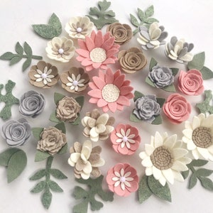 Blush felt flowers / LULLABY DREAMS / ready to craft / nursery sign decor / diy headband / daisy mums roses / cream silver taupe / Handmade