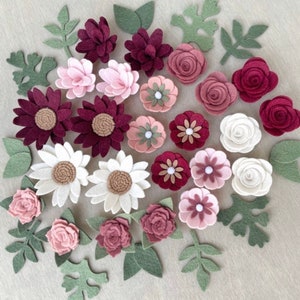 Loose felt flowers / BLUSH BERRY/ kids room decor / ready to craft / nursery mobile / pinks grays whites / daisies roses pansies / handmade