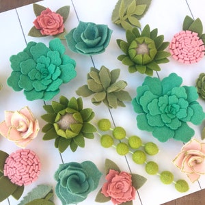 Succulent Set, 21 piece, Vertical Garden, felt succulents, blush felt flowers, wreaths, signs, letters, diy home, wedding, baby shower, gift imagen 1