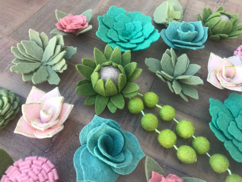 Succulent Set, 21 piece, Vertical Garden, felt succulents, blush felt flowers, wreaths, signs, letters, diy home, wedding, baby shower, gift imagen 2