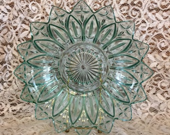 Vintage Federal Glass Petal Pattern Blue Serving Bowl