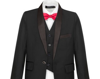 SUIT LAB - Black  Satin Lapel Formal Tuxedo Boys Suit - Pageboy - Wedding - Birthday - First Communion