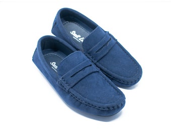 SUIT LAB - Boys Navy Suede Loafers - Wedding, Church, Formal, Communion Shoes