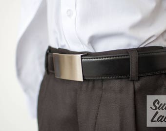 SUIT LAB - Boys Black / Brown Leather Belt Flat Buckle Belt - Wedding, Formal, Church, Communion, Casual Belt