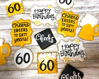 Cheers & Beers Birthday Cookies- Custom Decorated Sugar Cookie Set, adult birthday theme