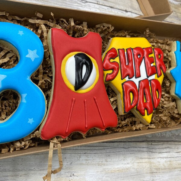 Super Hero Dad Boxed Cookie Set, Father's day gift, step father gift, father of the bride gift