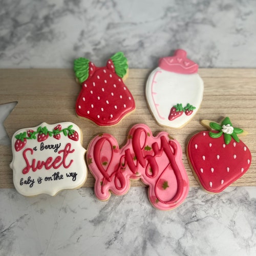 Strawberry Baby Shower Decorated Cookies - Berry Sweet Favors - Etsy