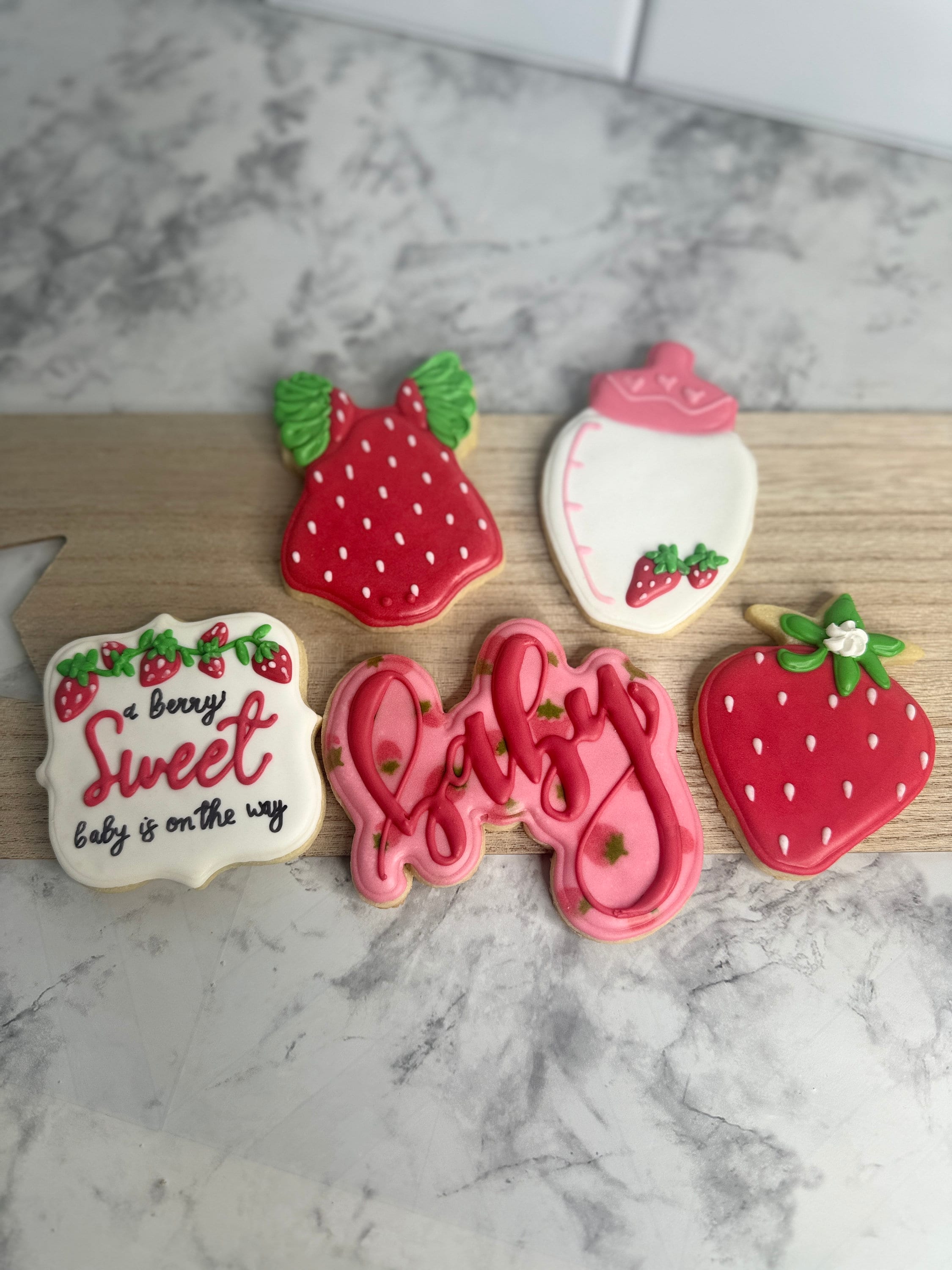 Berry Sweet Baby is on the Way- Strawberry Theme Decorated Cookies
