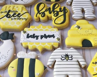 Bumble Bee baby Shower or Birthday Cookie Set, Busy Bee Cookies, spring theme baby shower, gender reveal cookies, party favor,