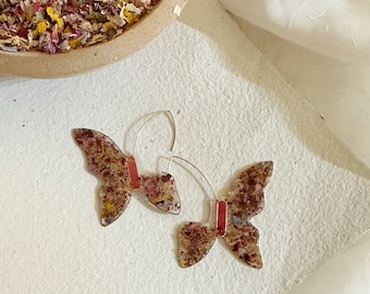 Potpourri of petals hoops butterfly hoop earrings- handmade earrings-nickel free hypoallergenic ear wires- butterfly hoop earrings