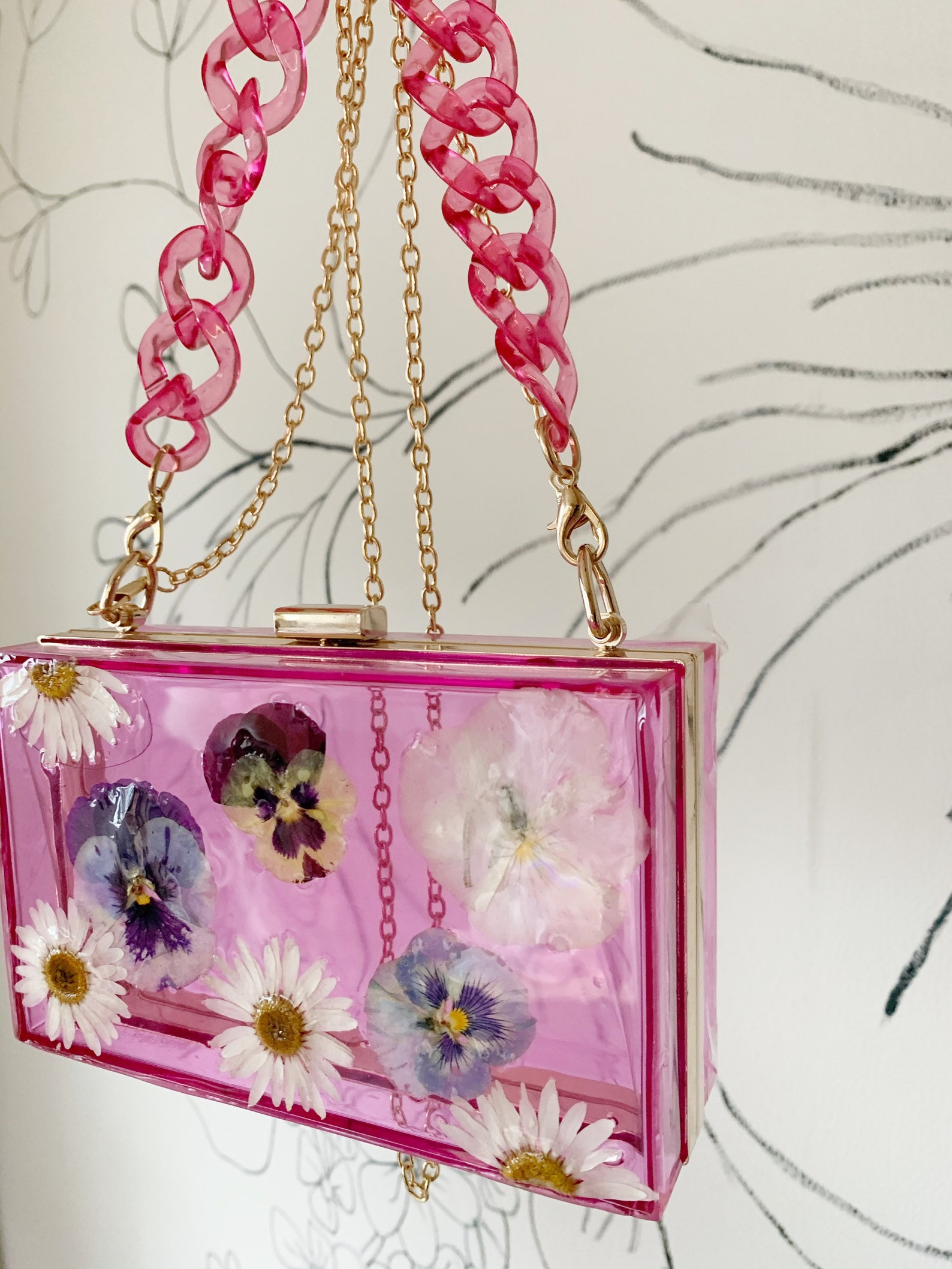 Floral purse real floral purse pink acrylic square purse Etsy