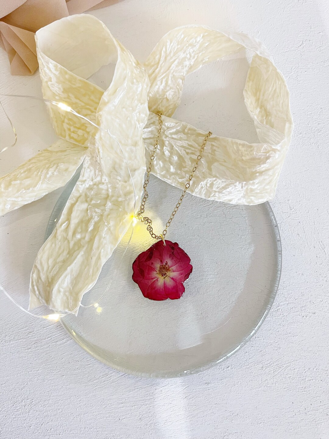 Real Rose Flower Necklace Pressed and Preserved Necklace Etsy