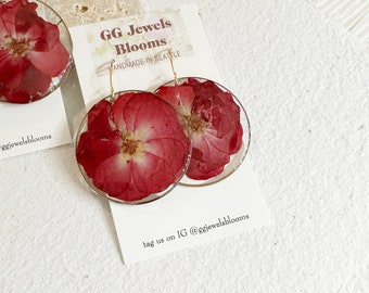 Pressed flower- Red Rose flower earrings -flower jewelry -gift for her-  earrings gift for her- dangle handmade earrings
