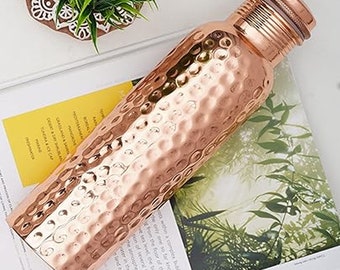 Hammered Copper Water Bottle: Leak-Proof Ayurvedic Drinkware