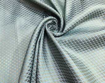 Gold & Silver Brocade Fabric: Turquoise Indian Handloom, 44" Wide