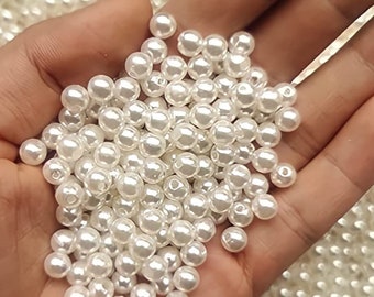 Gold and White Moti Pearl Beads with Hole Ranging Jewellery Making and Crafts Materials Earring, Necklace, Bracelet Set for Beading,Crafting