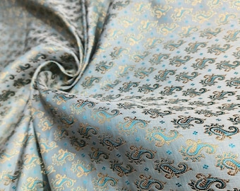 Gold & Silver Brocade Fabric: Turquoise Indian Handloom, 44" Wide