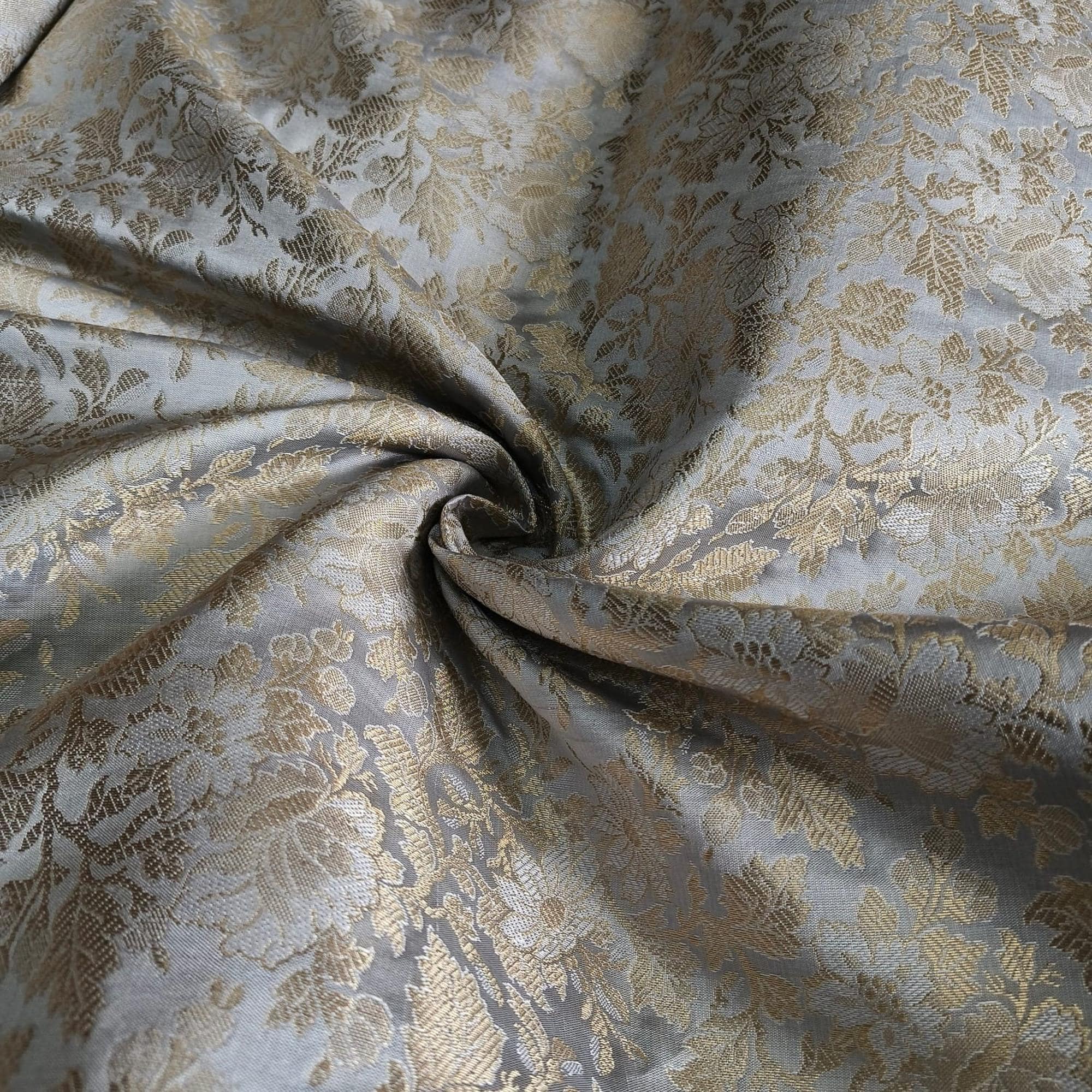 gold prom dresses david's bridal SWATCH 8” x 8” Sample- Designer Brocade Satin Fabric- Gray Silver Gold –  www.fancystylesfabric.com