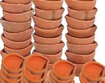 Set Diya in argilla fatto a mano: lampada a olio Mitti marrone, decorazioni Pooja