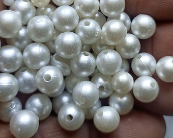 White Pearl Beads: Round Plastic Crafting Moti (50-400pcs)