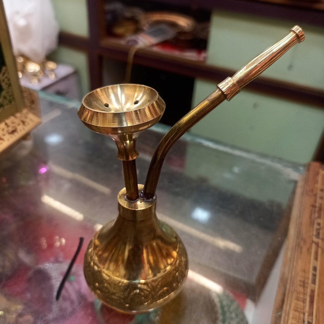 Pure Brass Hand Hookah Showpiece, Indian Brass Hookah Chillum Hookah