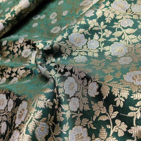 silk brocade dress fabric Red-Beige-Multi Polyester Floral Chinese Brocade Woven Fabric