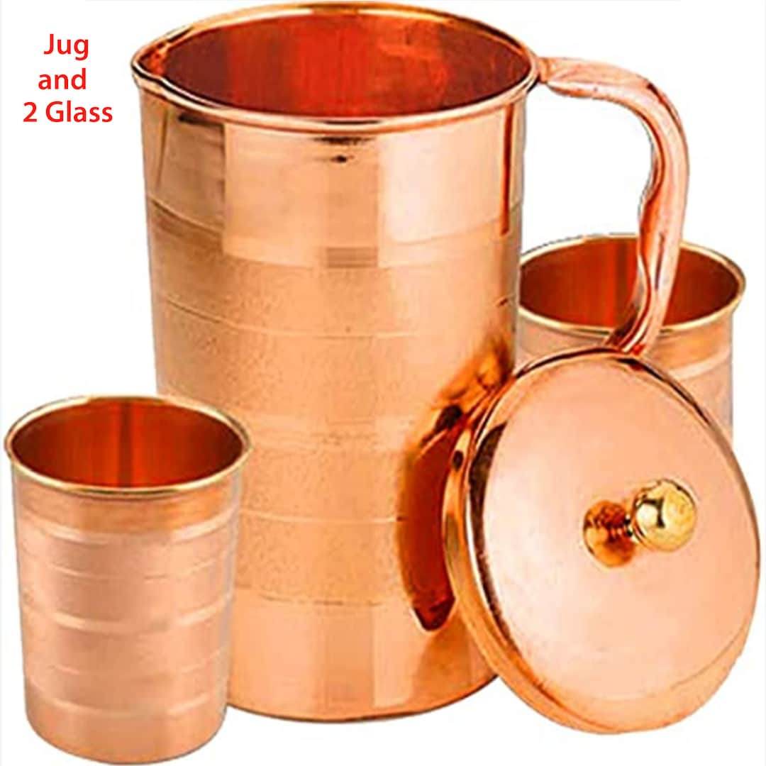 100 Copper Jug, 1 Jug and 2 Copper Glass, Copper Jug, Copper Jug Set, Pure Copper Jug, Copper