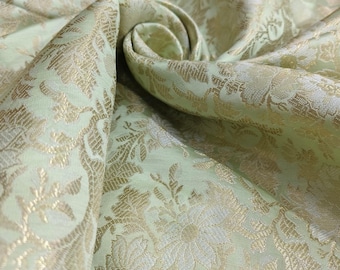 Mint & Gold Indian Silk Brocade Fabric: Bridal Wedding Gowns, Crafts - 44" Wide