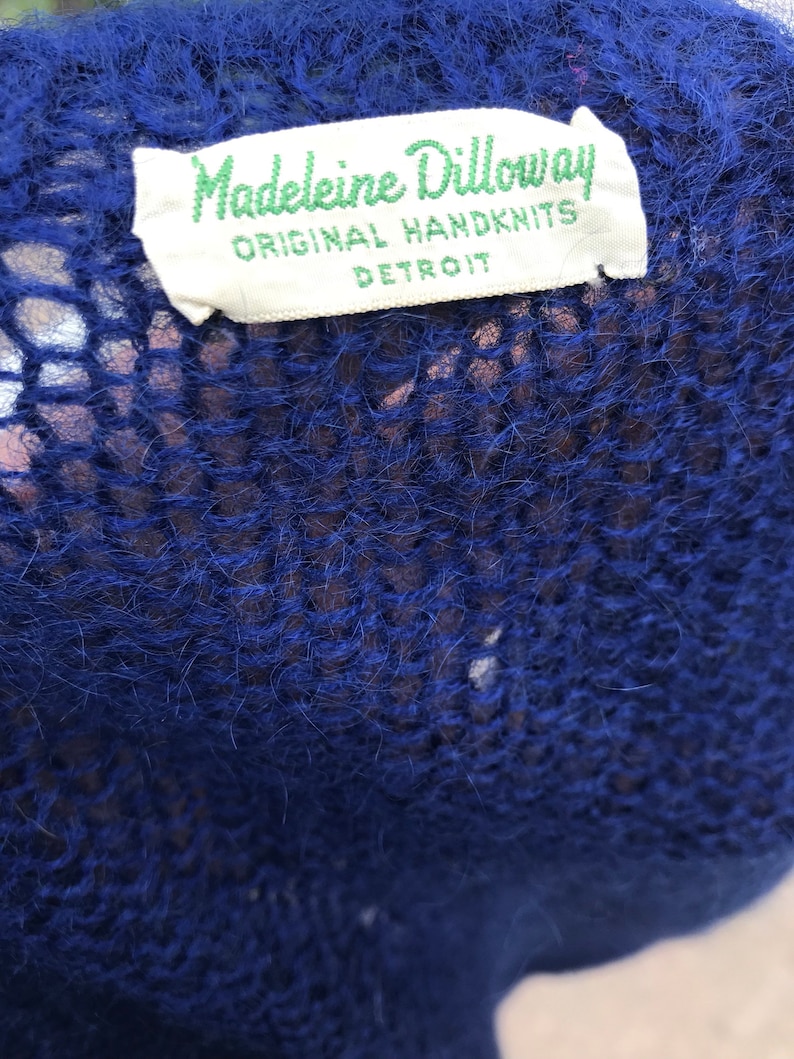 Vintage Madeleine Dilloway Royal Blue Swearter w Heart Buttons