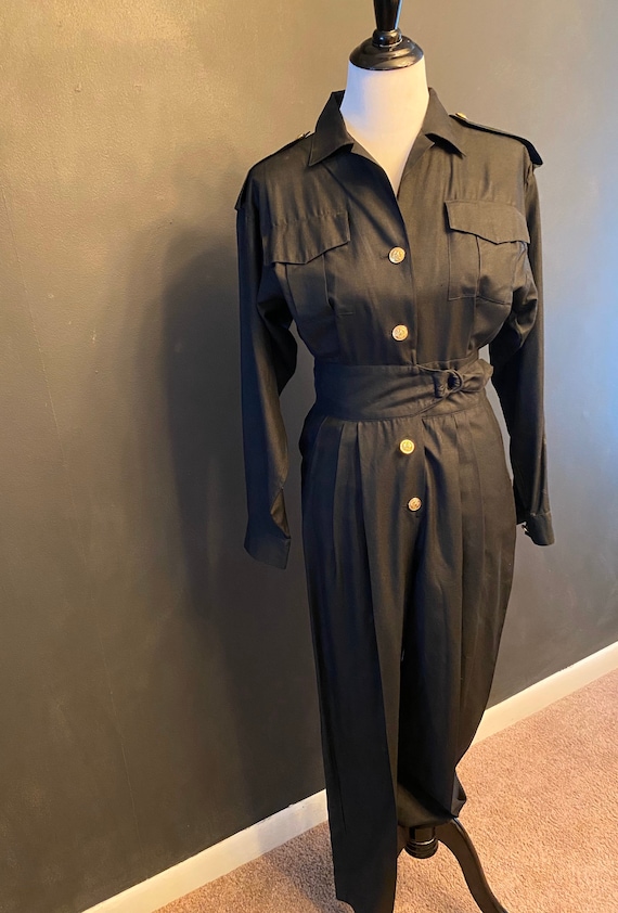Vintage Silk Jumpsuit, Black Silk Jumpsuit, France