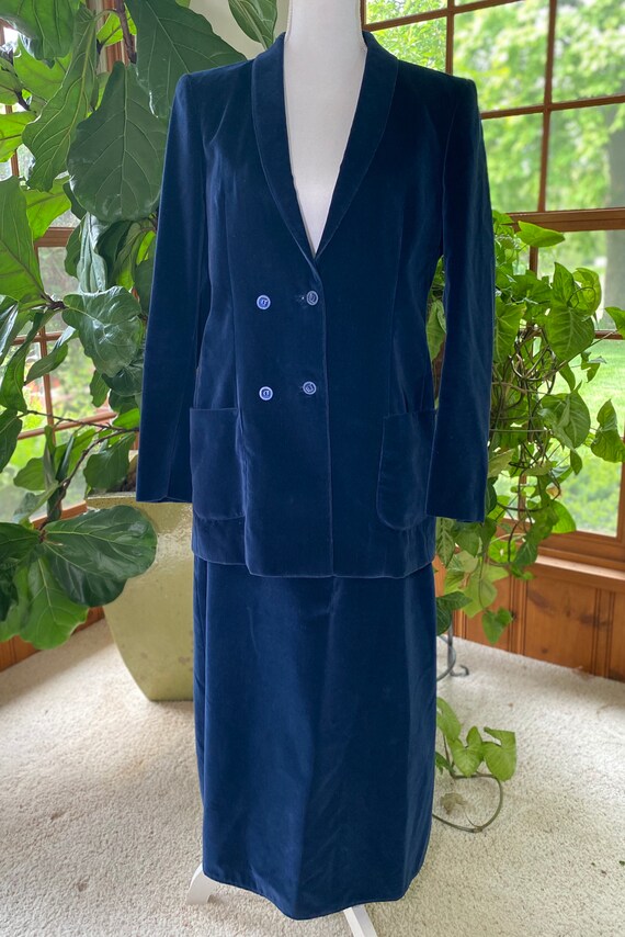 Vintage Velvet Suit, Blue Velvet Medi Skirt, Blue