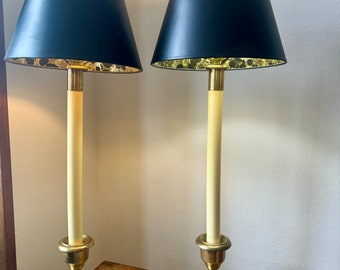 Frederick Cooper Chicago Brass Candlestick Lamp Vintage, Table Lamps Black Gold Shade