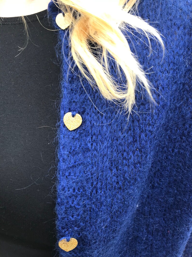 Vintage Madeleine Dilloway Royal Blue Swearter w Heart Buttons
