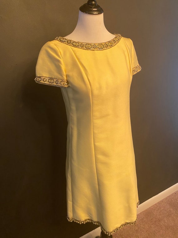 60s Yellow Malcom Starr Dress, Mod Embellished Dre