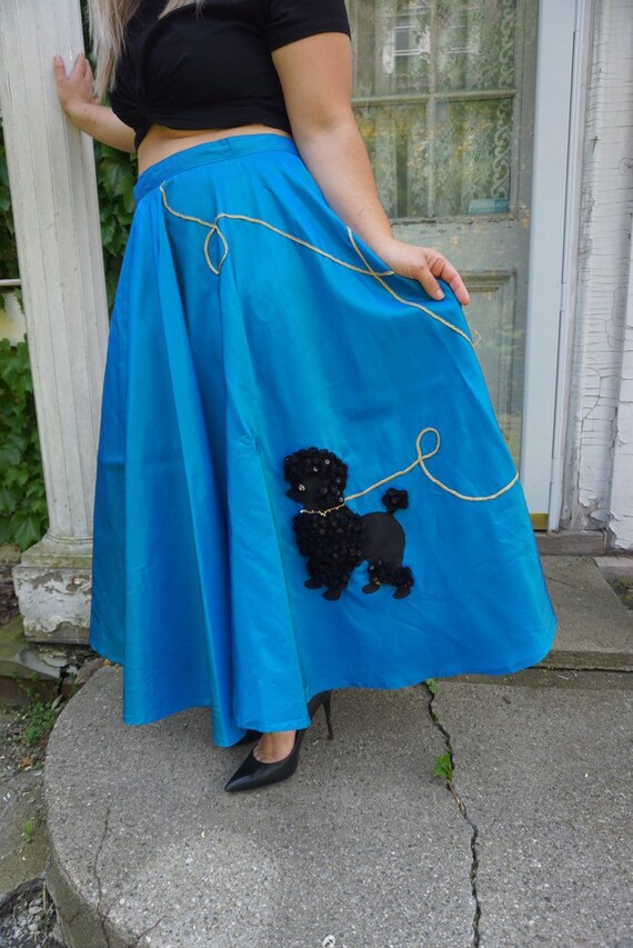 50s Silk Taffeta Poodle Skirt, Electric Blue Poodl