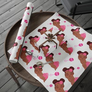 Baby Girl Gift Wrap, Joyful Brown Design, 90 gsm Art Paper image 1