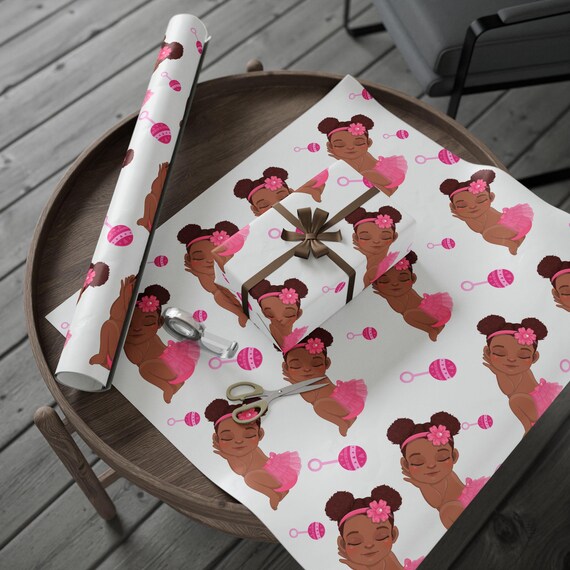 Baby Girl Gift Wrap, Joyful Brown Design, 90 gsm Art Paper